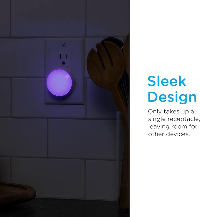 Lights by Night Color Changing Mini LED Night Light, Plug-in, Dusk to Dawn Sensor, Compact, 3 Modes, Ambient Lighting, for Kids or Adults, Bedroom, Bathroom, Nursery, Hallway, 2 Pack, 73683