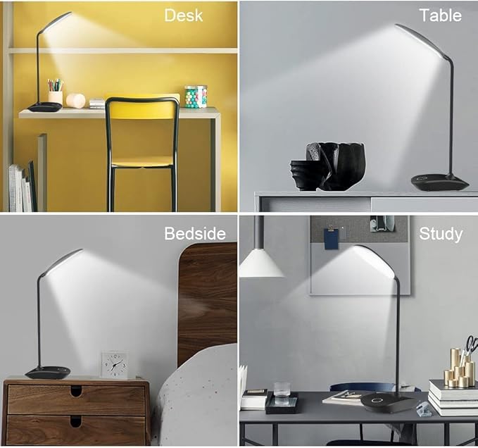 DEEPLITE 2 Pack LED Desk Lamp with Flexible Gooseneck 3 Level Brightness, Battery Operated Table Lamp 5W Touch Control, Compact Portable Rechargeable Desk Lamp for Dorm Study Office Bedroom - Black