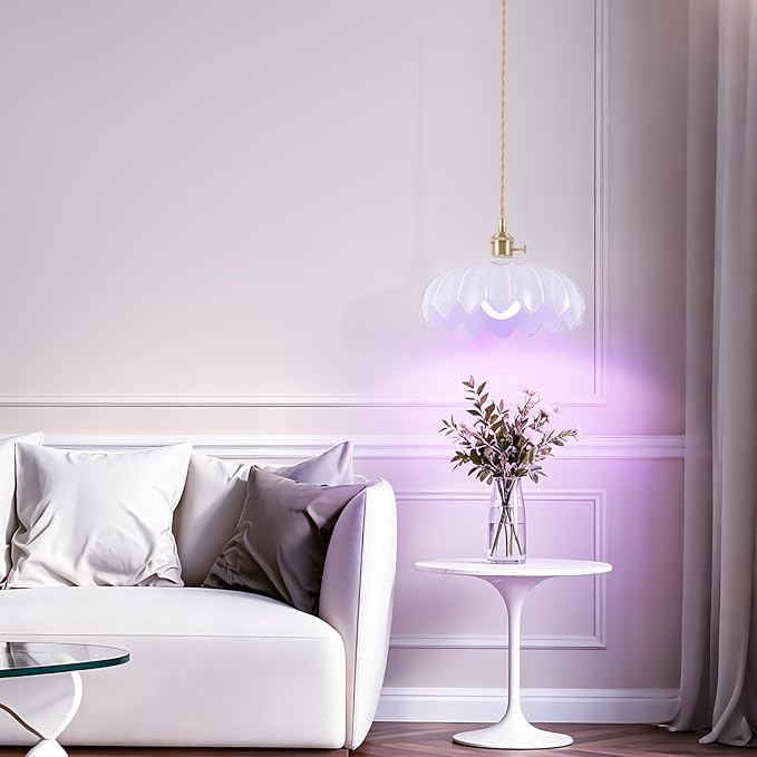 Battery Operated Pendant Light,White Vintage Light Fixtures RGB Rechargeable Light Bulb 2500mAh 9.8in with Remote Control Wireless Adjustable Chandelier for Kitchen Island Hallway 1 Light