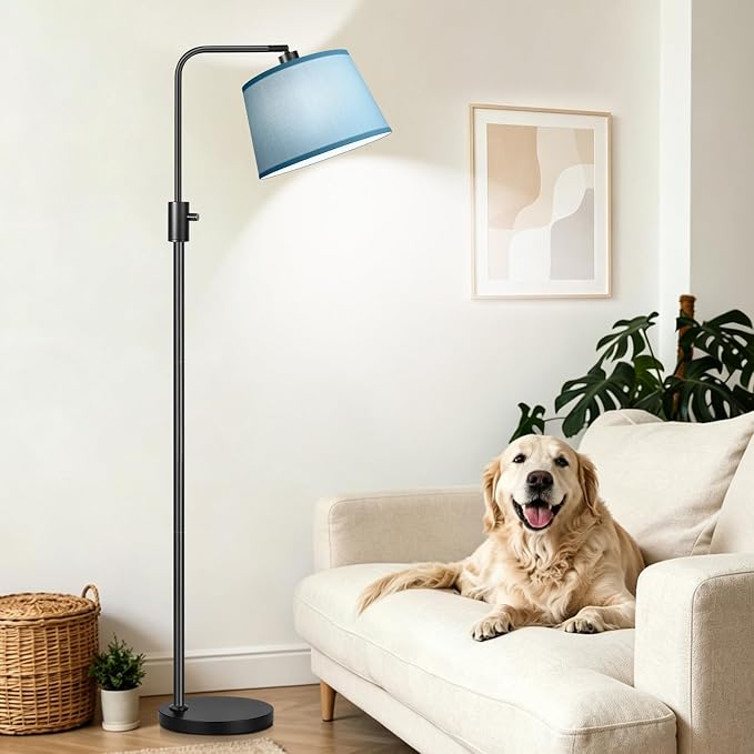 【Upgraded】 Dimmable Black Floor Lamp, 1000 Lumens LED Edison Bulb Included, Arc Black Floor Lamps for Living Room Modern Standing Lamp with Sky Blue Shade, Tall Lamps for Living Room Bedroom Office