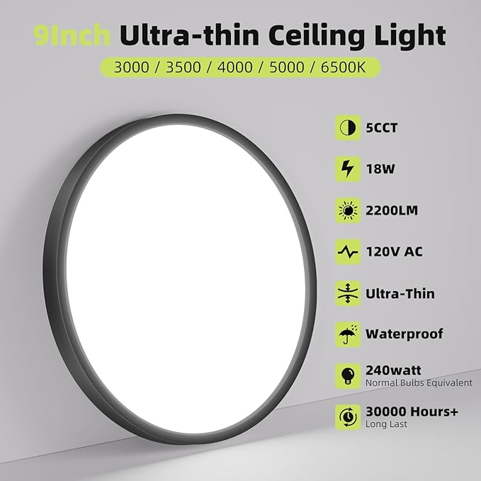 hepside 4PACK Flush Mount LED Ceiling Light Fixture 5CCT 9Inch 18W & 200W Equivalent Closet Light Fixture,Small Round Slim Surface Ceiling Lamp for Hallway,Bathroom,Bedroom,Kitchen,Interior