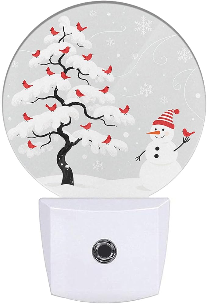 EKOBLA Snowman Night Light, Winter Snowflake and Cardinal Plug into Wall with Dusk to Dawn Sensor, 0.5W LED Energy Saving Nightlight for Kids Men Women Holiday Gift