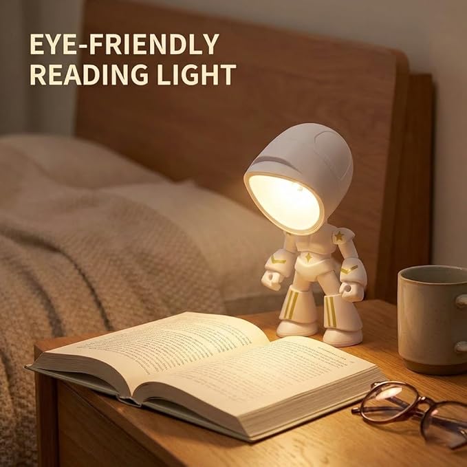 Mini Night Light – Lonely Robot Design, Adjustable Cute Cartoon Robot Companion Table Light,Magnetic Base，Bedside Reading Book Lamp for Bedroom,Office,Thanksgiving Gifts 3PCS (Color B)