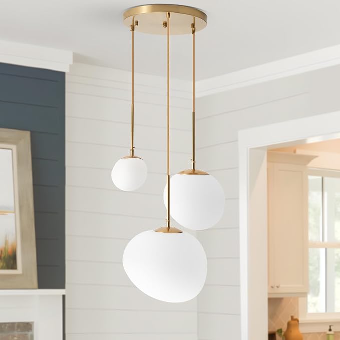 EFPefect 3 Lights Pendant Light for Kitchen Island Modern Globe Cluster Chandelier Ceiling Light Fixture for Dining Living Room Bedroom