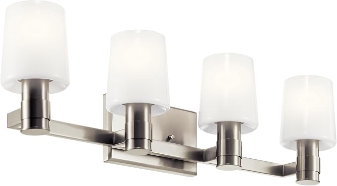 Kichler Adani 4-Light Bathroom Vanity Light, Brushed Nickel | Modern vanity light with opal glass for bathrooms and powder rooms (30" x 8.25"), 55177NI