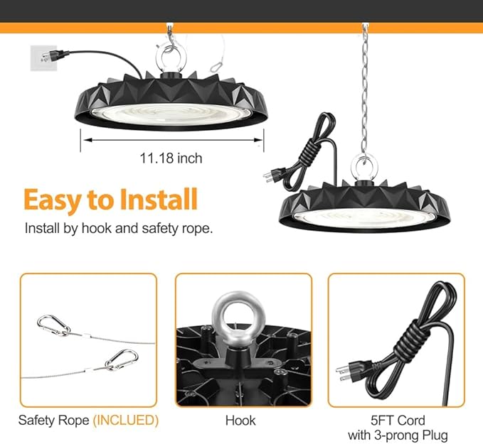 LED High Bay Light,Industrial,150W 19500LM,6000K Daylight,AC100-277V,Energy Efficient Warehouse Shop Lighting Fixture with Geometric Design,UFO Light 1pack