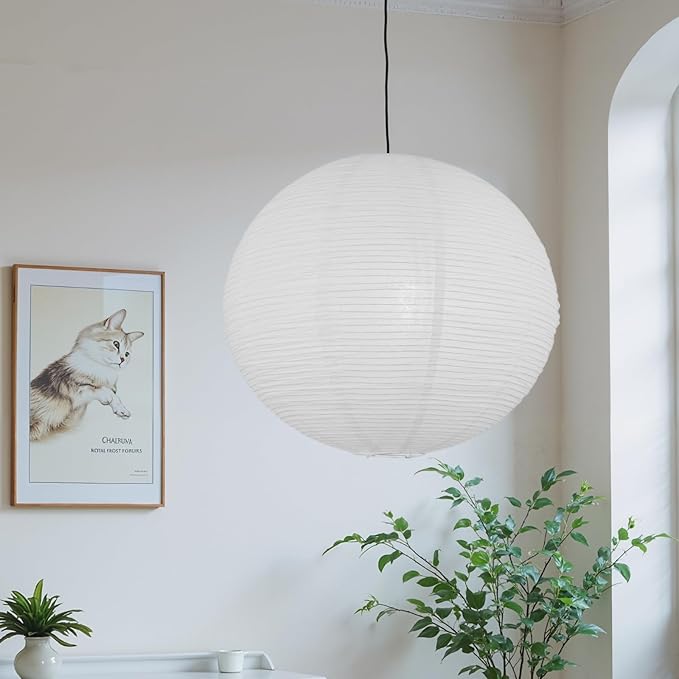 White Round Paper Lantern Lampshade set of 2, 20"x20'' Large Paper Lanterns Pendant Light Shade, Chinese Foldable Design for Living Room, Bedroom, Ceiling Lampshade Party Decor