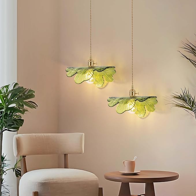 Plug in Pendant Light Fixtures,Hanging Light Fixture 12.9in Green Glass Pendant Light,E26 Pendant Lighting for Kitchen Island, Bedroom, Dining Room, Living Room