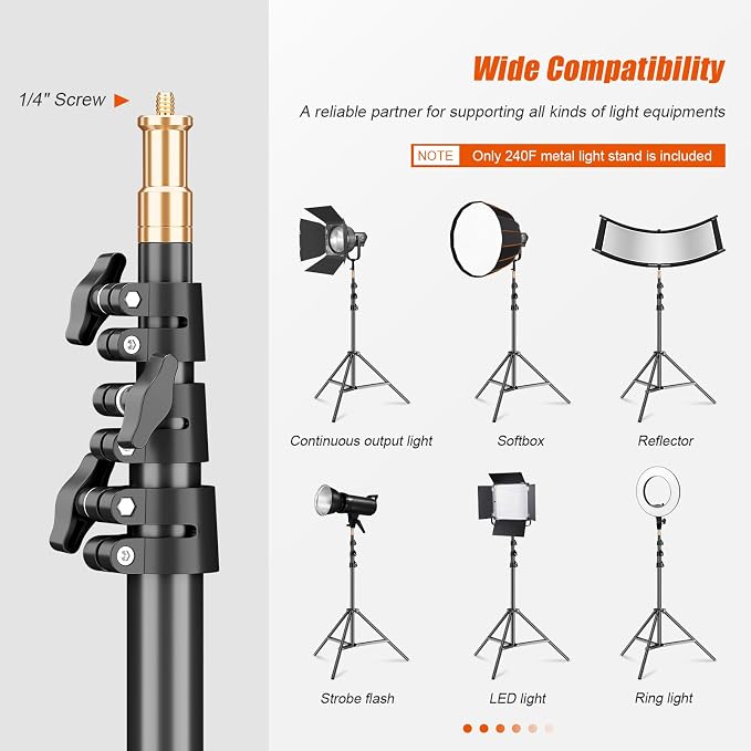 Godox Light Stand 240CM/94 in Photography Light Stand Heavy Duty with 1/4” Universal Screw Carry Bag Portable for Photography Studio Portrait Shooting