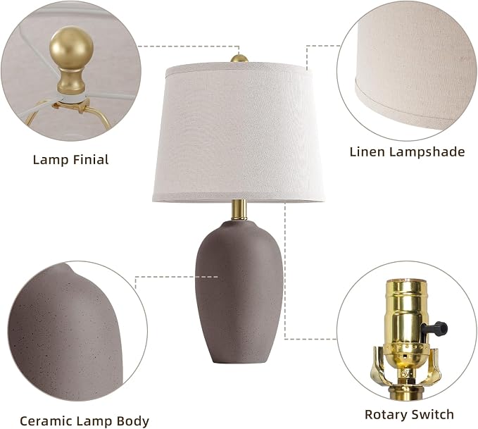 AIEAMPDO 21'' Set of 2 Farmhouse Ceramic Small Table Lamps for Living Room Bedroom, Nightstand Rustic Brown Desk Lamp for Bedside End Table Entryway, 2 LED Bulbs Included