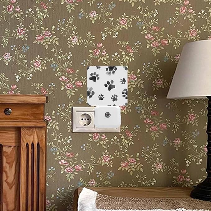 Dog Paw Prints Night Light Plug-into Wall Gray Paw Prints Nightlight Lamp with Dusk to Dawn Sensor, Led Lamp 0.5W Energy Efficient for Home Decor