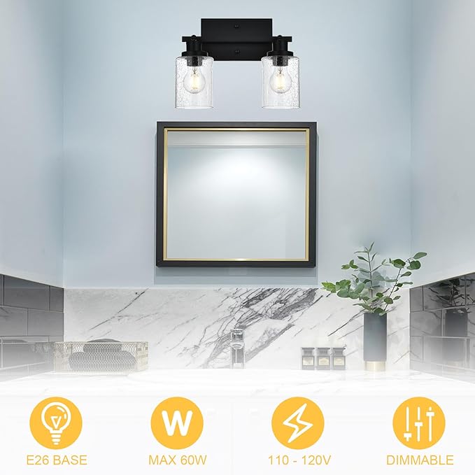2-Light Black Track Lighting Kit Ceiling Mount Kitchen Track Lighting Fixtures, Bathroom Ceiling Tracking Vanity Light with Bubble Seeded Glass Shade & Rotatable Tracking Heads for Accent Shop