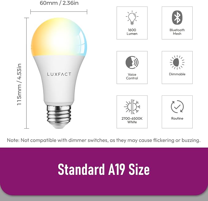 Alexa Light Bulbs 150W Equivalent, Smart Light Bulbs Directly Compatible with Alexa, Tunable Warm to Cool White, A19 E26 Bluetooth Light Bulb, No WiFi Required, 14W 1600LM, 4 Pack
