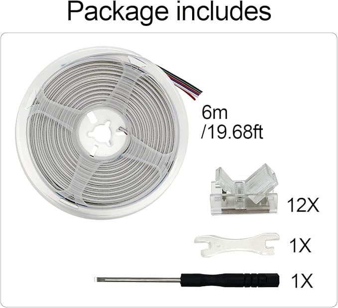 HAMRVL 10mm Cob Strip Light Connectors (5 Pin, 12 Pack) - Transparent Track Lighting Kit Adapter for White Led Tape 12/24V with 6M/19.68ft Led Wire Extension