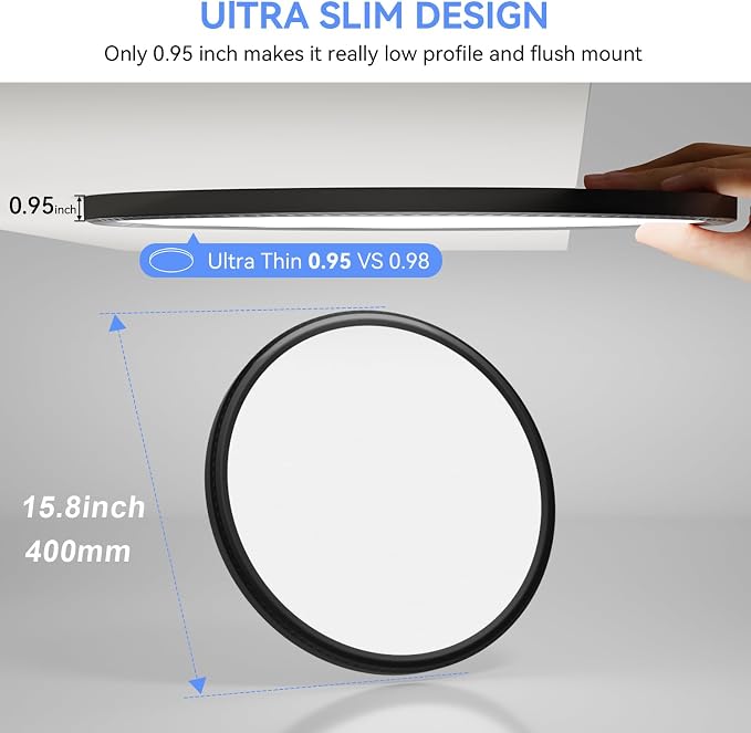hunhun 2 Pack 16 Inch Dimmable LED Flush Mount Ceiling Light 4800LM Round Light Fixture 5 Color Temperature Selectable Super Slim Large Flat Ceiling Lamp for Living Dining Room Black