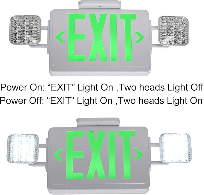 Green Exit Sign,Emergency Lights for Business with Plug,200lm 3Hours Battery Operated Corded Fire Emergency Exit Lighting Combo UL 924 AC85-277V
