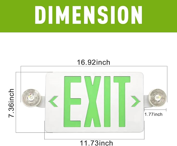 LED Exit Sign with Emergency Lights Dual LED Exit Light,Battery Backup | Two Bright LED Adjustable Heads Emergency Exit Lights, Hardwired Dual LED Combo Exit Lamp. ABS Fire Resistance UL Green