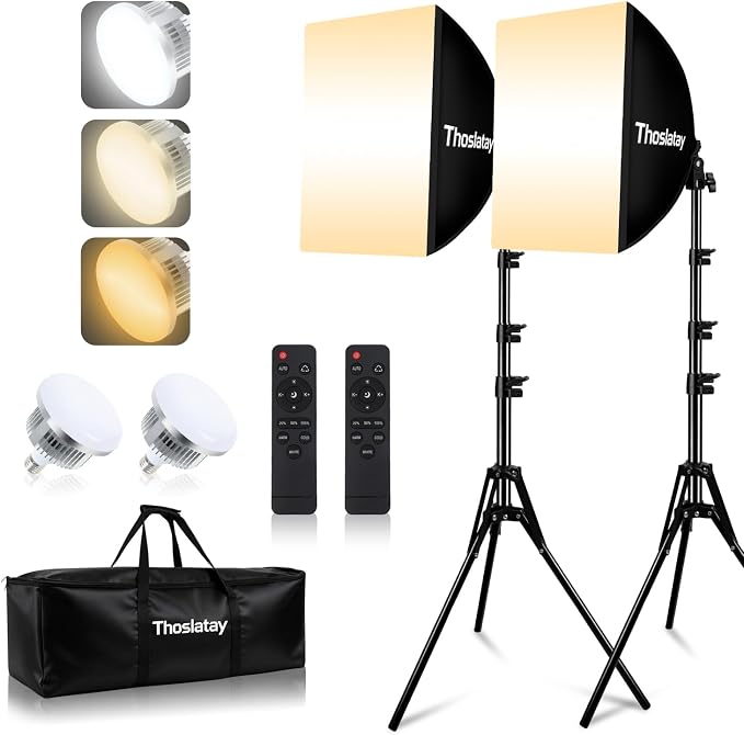 Softbox Lighting Kit 2pack,Thoslatay16x16in Soft Box Upgrade 85W 2700-6400K 100-240V LED Bulbs Professional Photography Lighting Kit, Photo Studio Lights for Photoshoot/Video Recording/Live Streaming