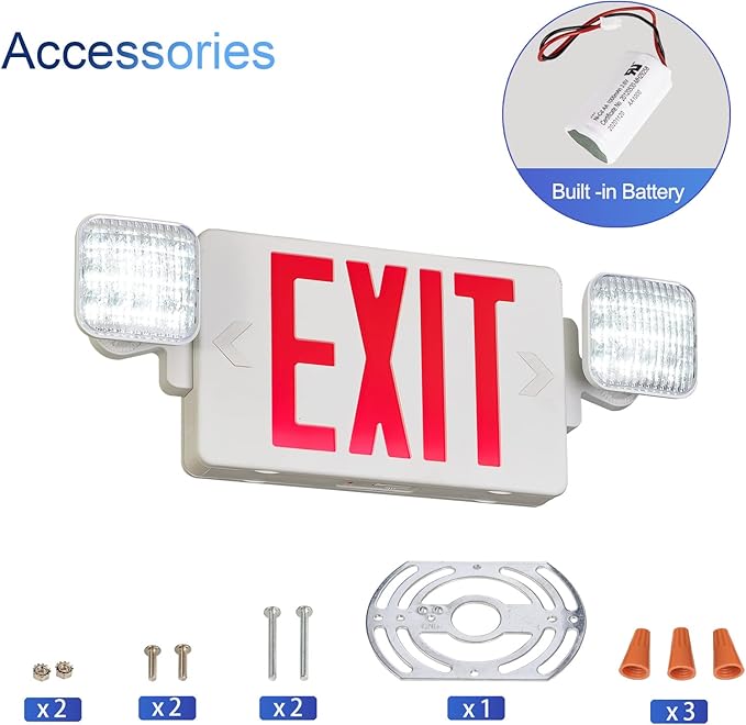 GZRUIYANG Exit Sign with Emergency Lights Red, LED Emergency Exit Light with Battery Backup, UL 924 Certified, AC 120V, Commercial Emergency Lights Combo with Plug, Red