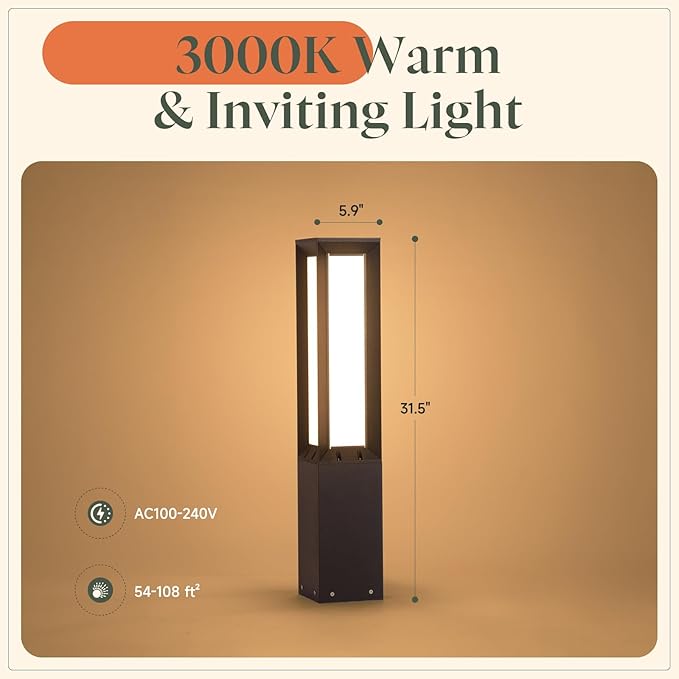 Outdoor Pathway Lights Wired, 31.5" Tall Landscape Path Lights, AC 100-240V Aluminum Bollard Light, IP65 Waterproof Driveway Light, 3000K LED Patio Pathway Lighting for Commercial Walkway Lawn