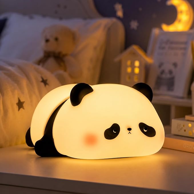 Cute Panda Night Light for Kids, Silicone Baby Squishy Lamp, 3-Level Dimmable Nursery Light for Bedroom, Rechargeable Portable Lamp, Desk Decor Birthday Christmas White Elephant Gift
