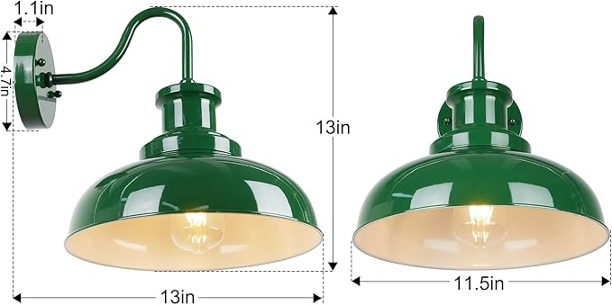 Outdoor Barn Light, Rustic Outdoor Wall Sconce, Farmhouse Exterior Wall Mount Light, Vintage Indoor Wall Lighting Fixture, Industrial Green Lantern Lamp for Porch, Garage, Patio, RZ007 GR+WH