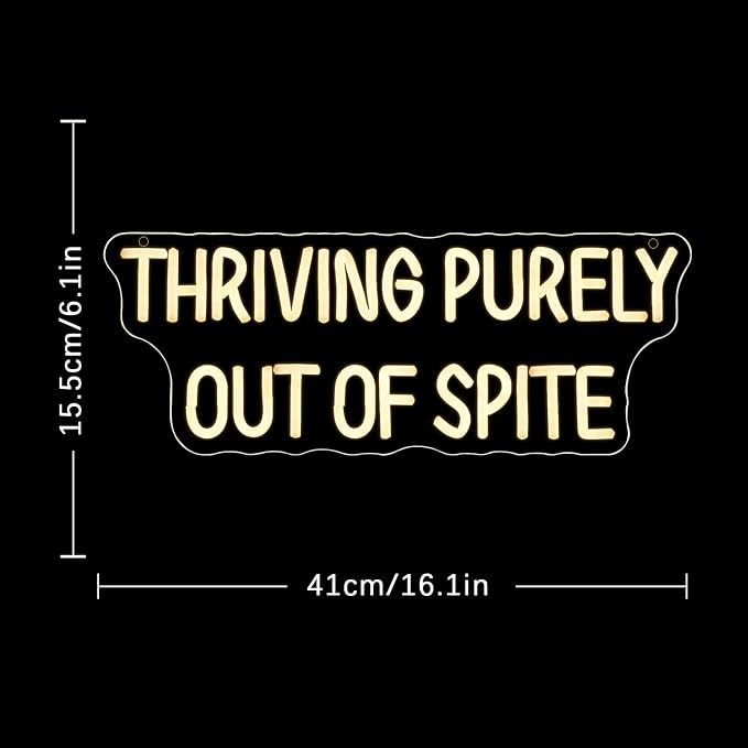 Thriving Purely Out Of Spite Neon Sign for Wall Decor Warm Letter Neon Light Motivational Quotes LED Sign Halloween Neon Light Sign for Classroom Bar Home shop Decoration