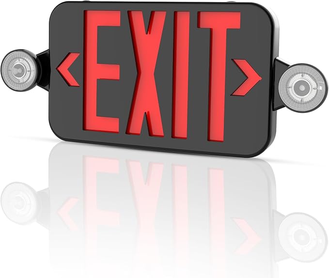 LED Exit Sign with Emergency Lights Dual LED Exit Light,Battery Backup | Two Bright LED Adjustable Heads Emergency Exit Lights, Hardwired Dual LED Combo Exit Lamp. ABS Fire Resistance UL 120-277V