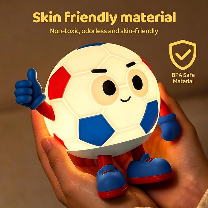 S NMT Silicone Soccer Night Light, RGB Color Changing Rechargeable Nightlight, Timing 2 Level Brightness Sleeping Table Decoration Bedside Lamp with Touch Control