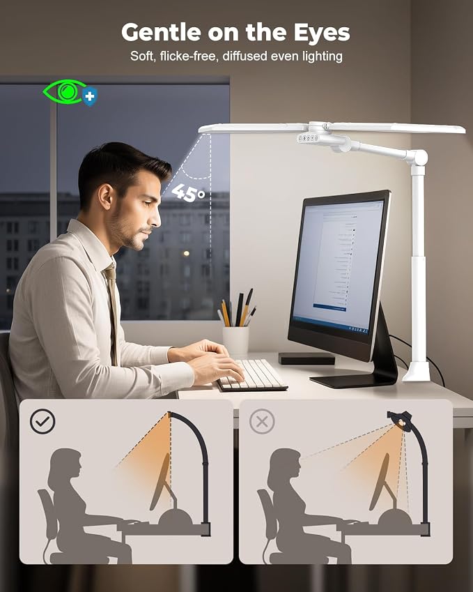 36W LED Desk Lamp with Clamp, Dual-Head Architect Lamp with Remote, White | Ultra Bright 448-LED 3600LM Office Lamp, 2700K-6500K, Stepless Dimming, 60-Inch Desk Light for Workbenches and Home Offices