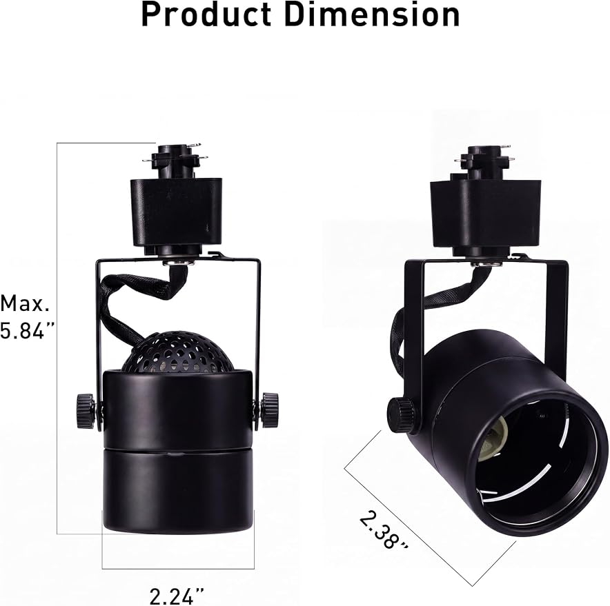 [6 Pack] CLOUDY BAY H Type Track Lighting Heads to Gu10 Base Socket Light Direction Adjustable,Round,Black