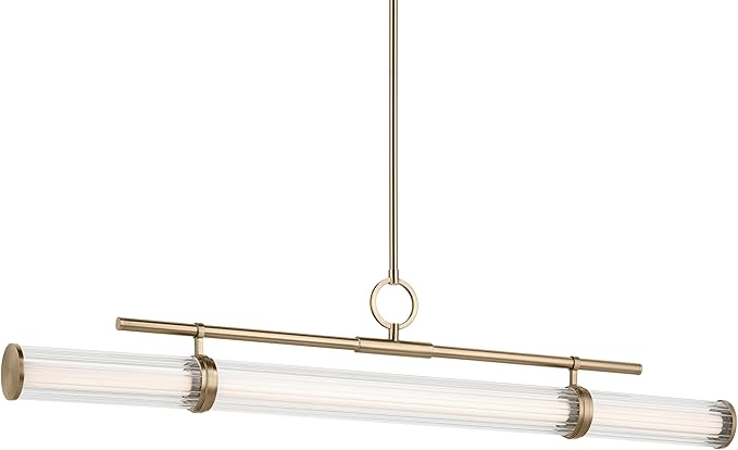 Kichler Riven LED 1-Light Linear Chandelier with Clear Fluted Glass in Champagne Bronze, Sloped Ceiling Compatible, for Kitchen or Dining Room (9.5" x 8" x 48.25"), 52753CPZLED