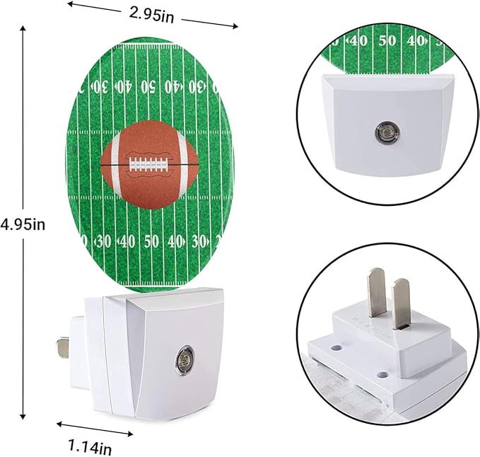 EKOBLA Night Light, Plug-in American Football Field Sport Ball Night Light, Led Home Wall Decor Round Lamp for Girls Boys Grandma Grandpa