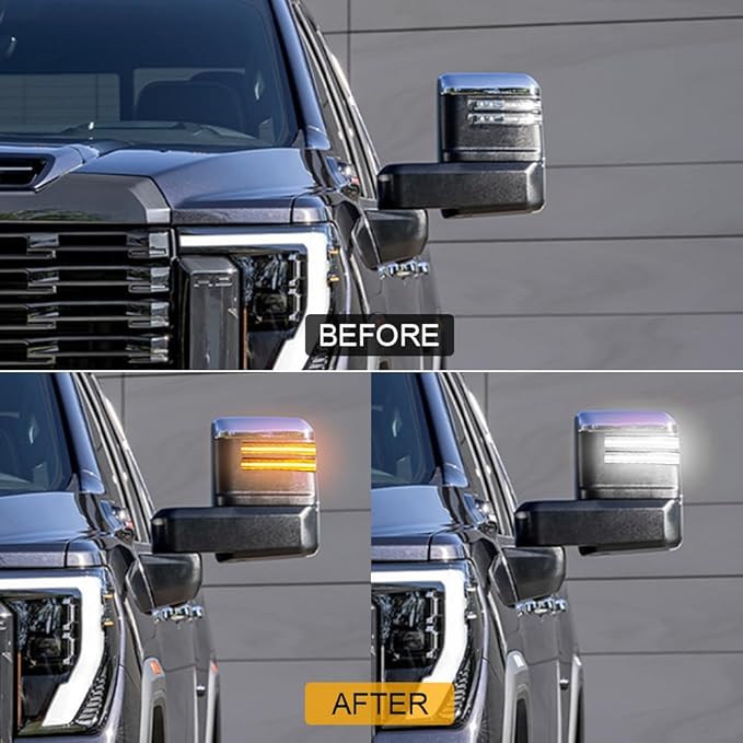 ROCCS Sequential Amber Turn Signal Switchback LED Side Tow Mirror Marker Light White DRL Parking Light fit for 2020 2021 2022 2023 2024 2025 2026 Chevy Silverado/GMC Sierra 2500 3500,Clear Lens