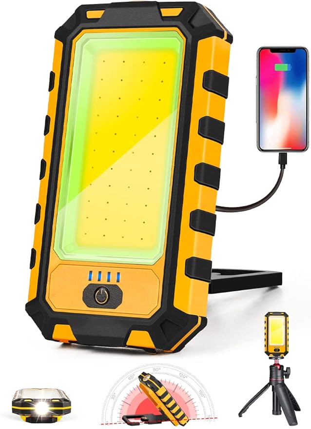 LED Rechargeable Magnetic Work Light 1500Lumens, Hanging Hook 4 Lighting Modes, Job Site Lighting for Car Repairing, Camping, Hunting, and Hurricane(Orange)