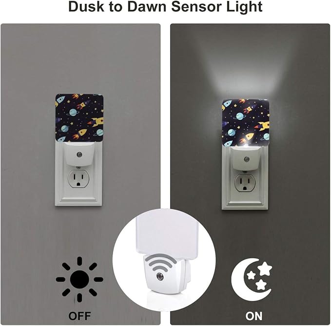 Plane Cartoon LED Plug-in Night Light 2-Pack, Auto Sensor Nightlights Set of 2 for Bedroom Bathroom Corridors