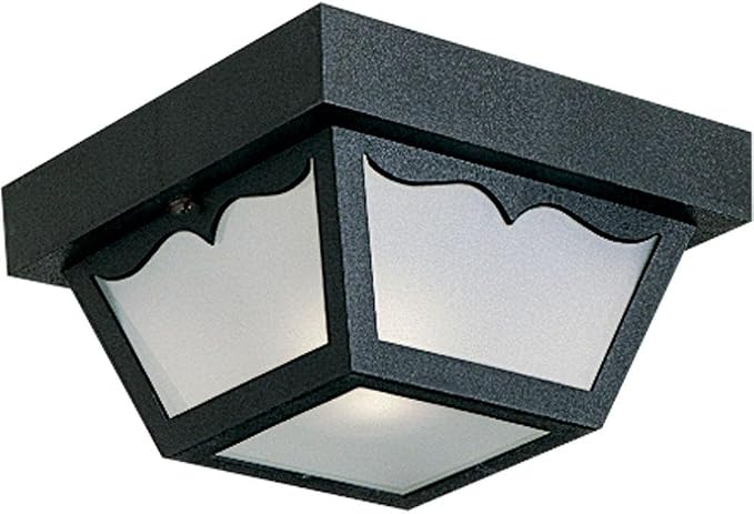 Progress Lighting 1-Light Indoor and Outdoor Flush Mount Ceiling Light, Interior and Exterior Ceiling-Mount Light Fixture for Porch Light, Patios, Garages, Hallways, Non-Metal, 8-1/4" by 4-3/4", Black