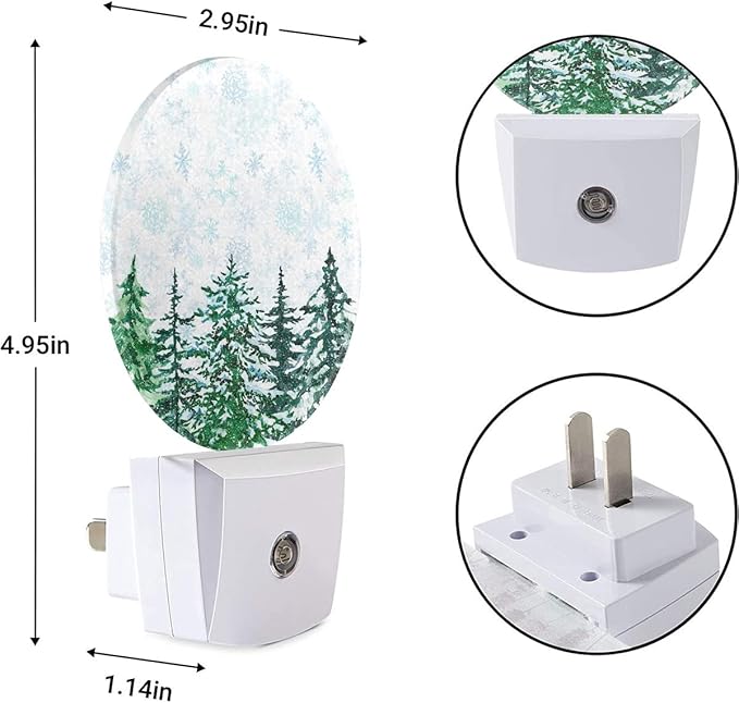 EKOBLA Winter Pine Trees Woodland Night Light Snow Falling Snowflakes Green Woods Plug-in Nightlights Auto Sensor LED for Men Women Boys Girls Christmas Holiday Gift