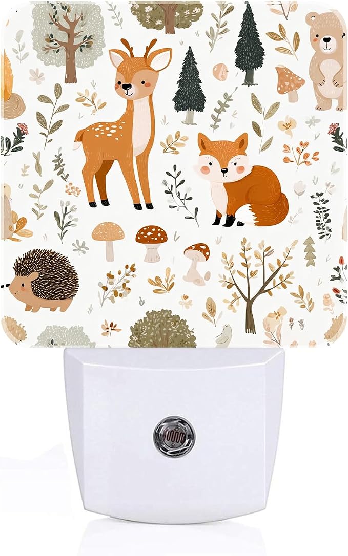 Cute Forest Animals Night Light,Deer and Fox Plug Into Wall with Dusk to Dawn Light Sensors, Warm Nightlights for Bedroom, Bathroom, Hallway, Kitchen, Gifts Ideal for Boys Girls Women Men