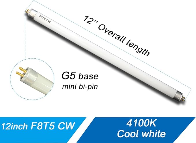 (6 Pack) F8T5/CW 4100K 12’’ Linear Fluorescent Light Bulb, 8W Cool White T5 Tube, G5 Mini Bi Pins Base Replacement for Under Cabinet Light, RV, Closet