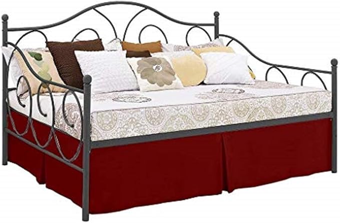 Pleated Bed Skirt with Split Corners for Daybeds - Three Side Coverage - Made with Brushed Microfiber, (Twin Size, Burgundy Solid)/14 Inch Drop