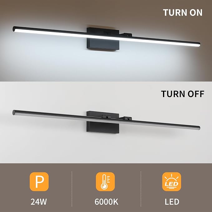 LED Bathroom Vanity Light, Modern Bathroom Light Fixture Over Mirror (Cool White 6000K), Vanity Light Bar with Angle Adjustable, 48 Inch, Black