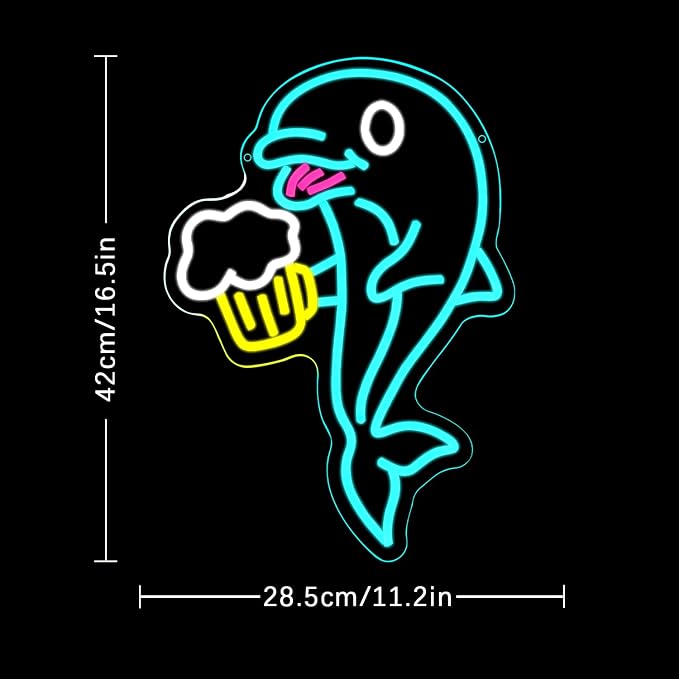 Dolphin Beer Neon Sign for Wall Decor, USB Powered Bar Neon Light, Dolphin Beer Led Light Sign for Bar, Bedroom, Man Cave, Business, Game Room