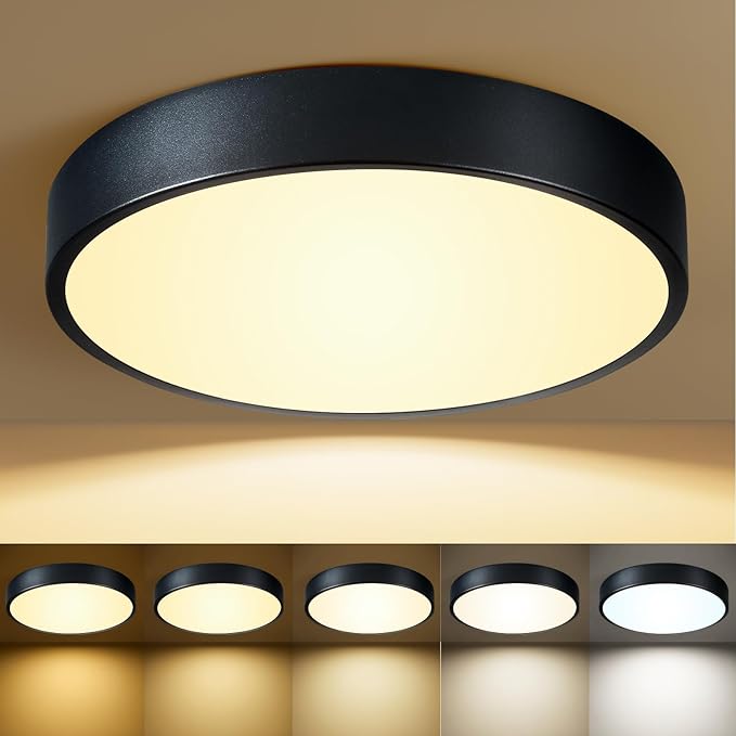 Flush Mount Ceiling Light Fixtures Black LED Dimmable 5CCT 15 Inch 36W | 2700K, 3000K, 3500K, 4000K, 5000K, with Remote Control,Iron, IP40, For Bedroom, Kitchen, Entryway, Closet & Hallway, ETL