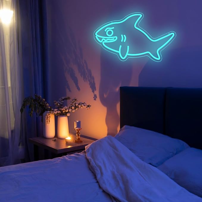 Shark Neon Sign for Wall Decor Fish LED Neon Light USB Powered Shark Shaped Light Sign for Wall Decor Man Cave Zoo Bedroom Home(10.63 * 16.54In)