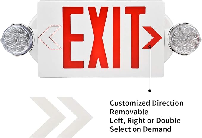 Emergency Exit Light, Adjustable Two LED Head Exit Sign Light, Commercial Emergency Exit Lighting Combo with Back-up Battery for Business UL Certificated(Red, 6 Pack)