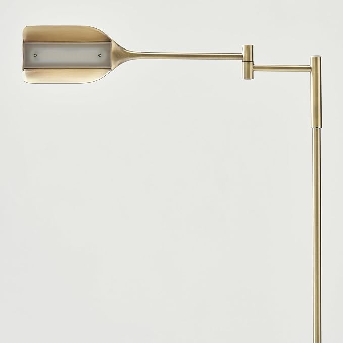 Brightech Leaf Pharmacy LED Reading Lamp, Dimmable Floor Lamp with Easy Rotation over Chair or Desk for Living Rooms & Offices, Adjustable Standing Tall Lamp, For Sewing & Crafts, Antique Brass (Gold)