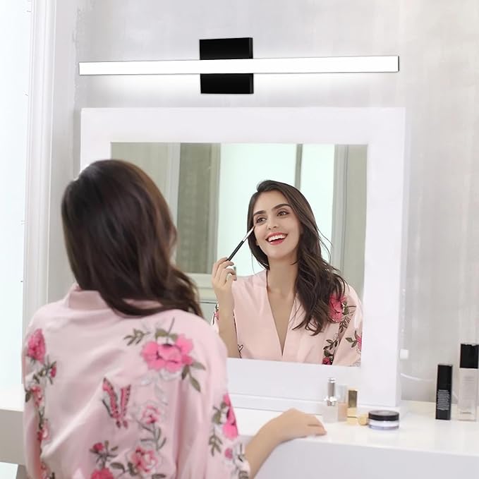 16 Inch Matte Black LED Bathroom Vanity Light, 3CCT 3000K/4000K/6000K Over Mirror Wall Sconce, Modern Hardwired Bathroom Mirror Lighting Fixture