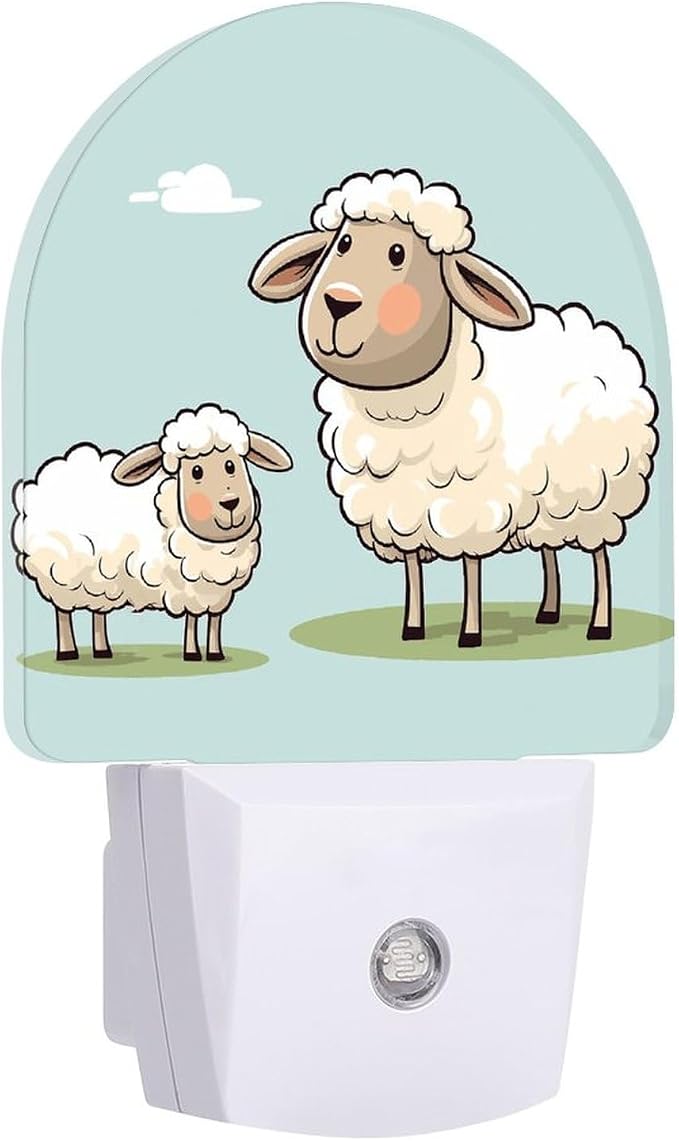 Sheep And Lamb Cartoon LED Plug in Night Light 0.5w Night Lights Plug Into Wall with Auto Dusk to Dawn Sensor Portable Bathroom Nightlights Small Dimmable Lamp Energy Efficient Bedside Light (Fan)