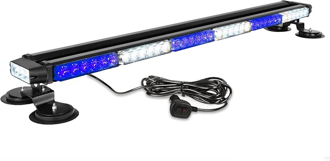 ASPL 38.5" 78 LED Strobe Light Bar Double Side Flashing High Intensity Emergency Warning Flash Strobe Light with Magnetic Base for Safety Construction Vehicles Tow Trucks Pickup (Blue/White)